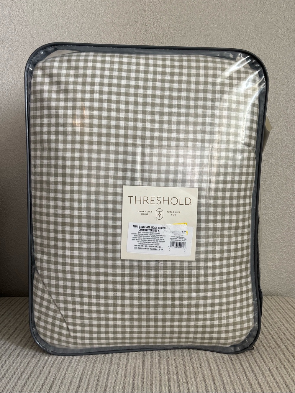 NWT King Mini Gingham Comforter and Sham Set Moss Green - Threshold